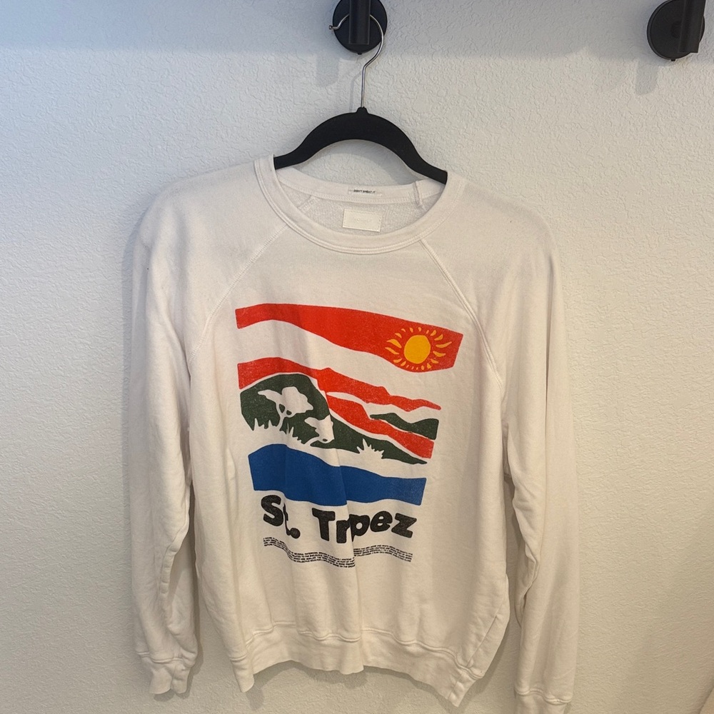 MOTHER White St. Tropez Graphic Crewneck Sweatshirt